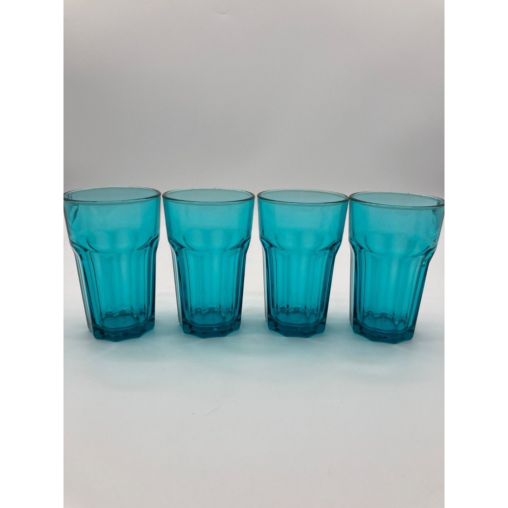 IKEA Pokal Turquoise Blue Glass Tumblers Set of 4 Discontinued Glasses 12oz